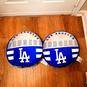 MLB Set (2) Dodgers 15" Plushie Circle Pillow Los Angeles Couch Man Cave New